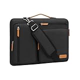 MOSISO 360 Schützend Laptop Schultertasche,13 Zoll Laptoptasche Kompatibel mit MacBook Air 13 M3 M2 M1 2024-2018/Pro 13 M2 M1 2024-2016,Seite Offen Tasche mit 4 Reißverschluss Taschen&Griff,Schwarz