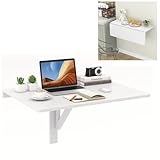 GYMAX Wandklapptisch 80 x 60 cm, Küchentisch klappbar, platzsparender Esstisch aus Holz, Schreibtisch Wandmontage, Klapptisch, Wandtisch für Esszimmer & Arbeitszimmer (Weiß)