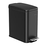 SONGMICS Kosmetikeimer, 5 Liter, Mülleimer Bad, mit Deckel, Tretmülleimer, Abfalleimer klein, schmal für kleine Räume, Stahl, Softclose, schwarz LTB560B05