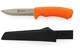 WPW Jagdmesser feststehende Klinge 110 mm - §42a WaffG konform - Outdoor Messer für Jagd, Bushcraft, Survival, Aufbrechen, Schnitzen - CNC geschliffen - Signalorange Griff - Gürtelclip