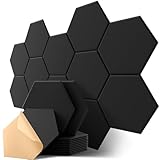 Hexagon Akustikplatten Selbstklebend, 12 Stück Schallabsorber für Tonstudio, Wohnzimmer, Gaming Deko, Kinderzimmer, Buero, Wand, Decken, Türen Akustikpaneele Schwarz, 30 x 26 x 0,9cm