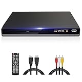 DVD-168 Kompakt HD DVD Player für TV HDMI AV Ausgang mit Kabel Enthalten, 1080P DVD-CD-Player mit USB Eingang, Alle Regionen Frei, Fehler Korrektur, Integriertes PAL NTSC-System (Schwarz)