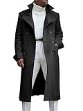 Ebifin Herren Trenchcoat, Herren-Mäntel mit Revers, zweireihig, lang, lässig, Baumwollmischung, Peacoat, schwarz, XX-Large