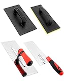 QWORK® 4-teiliges Set für Verputzarbeiten, Kunststoff-Reibebrett für Beton, Edelstahl Putzkelle, Edelstahl Glättekelle 300x120 mm und Schwammgummi-Reibebrett