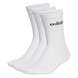 adidas Unisex Linear Crew Cushioned Socks 3 Pairs, White / Black, 8.5-10