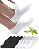 Toes Home Sneaker Socken Damen Füsslinge Herren 8 Paar, Bambus Füßlinge Sneakersocken Unsichtbare Unisex Bambussocken No Show Socken mit Rutschfest Silikon Footies Schwarz Weiß 43-46