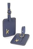 Catwalk Collection Handbags - Gepäckanhänger für Koffer Leder 2er Geschenkset - Kofferanhänger ID Etikett - Tags mit Adressschild - Wanda - Blau