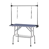 PawHut Trimmtisch Tierpflegetisch Schertisch Pflegetisch mit Unterkorb für Hunde höhenverstellbar klappbar Edelstahl Metall Blau 107 x 60 x 170 cm