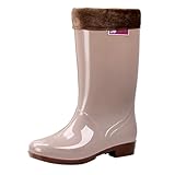 TDEOK compatible with Motorrad Schuhe Damen 39 Mid Tube Plus Velvet Cotton Removable And Washable Outdoor Fashion Work Fishing Car Wash Kitchen Non Slip Warm Rain Boots Damenschuhe Winter (Khaki, 40)