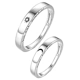 BCOATH 2 Stück Partnerringe Silber Verstellbar Mond und Sonnenmotiv Kreativer Schmuckring für Damen Trauringe Geschenk