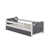 Oskar-Store Livinity Kinderbett Einzelbett Juniorbett Jessica modern Kinderzimmer Bett Bettschublade Rausfallschutz (Weiß-Grau, 160 x 80 cm ohne Matratze)