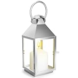 Laterne Silbrig Metall Kerzenlaterne 30cm Metall Laternen für draußen, Garten Outdoor Windlichter Wetterfest Kerzenlaterne Retro Halloween Weihnachten Friedhof Kerzenständer Kerzendeko (Silbrig S)