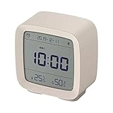 ZXSXDSAX Wecker Bluetooth Alarm Clock Temperature Humidity Display LCD Screen Adjustable Nightlight with(Off-White)