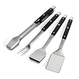 BURNHARD Edelstahl Grillbesteck Set 4-TLG. Grillzange, Grillbürste, Grillspachtel und Grillgabel, BBQ-Besteck mit Grillwender, hochwertige ABS-Kunststoffgriffe
