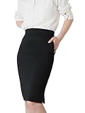 DGSHIRLDJO Bleistiftrock Damen Knielang Midirock mit Taschen Schlanker Stretch Midi Rock Business Lässiger Rock Bleistiftrock Schwarz S-XL（L,Schwarz）