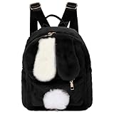 Meyaus Kleiner Damen-Rucksack mit Hasenohren, Pompon, Plüsch, lässiger Tagesrucksack, Schwarz, Einheitsgröße, Casual