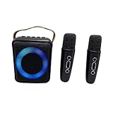 Fangxuee Multifunktionales Tragbares Bluetooth-Audiomikrofon, Farbenfrohe LED-Atmosphärenlampe, Karaoke-Lautsprecher für Zuhause, 2 Mikrofone