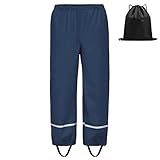 BSBUY Leichte Regenhose Kinder Matschhose Regenlatzhose Ohne Träger mit Reflektorstreifen Regenbundhose Mädchen Wasserdicht Winddicht Atmungsaktiv Rain Pants Unisex Jungen Matschanzug (Marineblau,140)