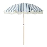 Gestreifter Strandschirm mit Fransen, UPF 50+ Sonnenschutz, verstellbare Neigung, windabweisende Fiberglas-Rippen, tragbar mit Tragetasche, Boden nicht im Lieferumfang enthalten