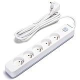 Steckdosenleiste - 5-Fach Steckdosenleiste mit Schalter, 3 m, Kabel 3G1,0 mm², Weiß und Grau, ideal für mehrere elektrische Anschlüsse.
