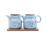 XDAWQP Zuckerdose „Pflaumenblüte“ mit Deckel und Löffel, Keramik-Zuckerdose, Zuckerbehälter, Gewürzglas, Küchendekoration, Aufbewahrung – Hellblau – 4er-Set,Light Blue Jar