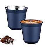 Pasdrucn 2er-Set Edelstahl Espressotassen Dickwandig, 80ml Espressotassen Aus Edelstahl, Espresso Tassen, Kaffeetasse Espressotassen Aus Edelstahl, Edelstahl-Espressotassen-Set (Dunkelblau)