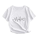 Bluse Bedruckte Frauen lässige T-Shirt Kurze Töpfe Sommerarm lässige Frauen-Bluse Wickelshirt Damen (White, XL)