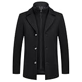 KUDMOL Herren Mantel umd Weste 2-in-1-Winterjacke Wollmantel Dick Wintermantel Warmer Mantel Jacke(Schwarz,M)
