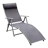 Outsunny Sonnenliege Strandliege Gartenliege klappbar verstellbar mit Kissen Garten Metall Stoff Grau 137 x 63,5 x 100,5 cm