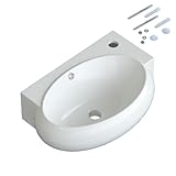 YAKE Handwaschbecken klein gäste wc Waschbecken weiß Design 44x 29x 13,5cm hängend Wandmontage Bad Waschplatz Waschbecken mit Wasserhahnloch und Überlauf aus Keramik