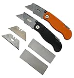 HERO 2 Stück faltbarers Teppichmesser/Cuttermesser + 10x Trapezklingen/Ersatzmesser – Klappmesser mit Schnellwechsel - klappbares Universal-Messer für Teppich, Karton, Folie, Tapeten & Gipskarton