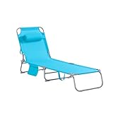 SoBuy Sonnenliege klappbar Gartenliege Liegestuhl klappbar mit Kopfkissen & Seitentasche Strandliege Balkon Relaxliege 155x56x81cm für Gartenmöbel Terrasse Camping Himmelblau OGS35-B
