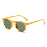 LJCZKA Retro-Sonnenbrille, rund, polarisiert, für Herren und Damen, Vintage-Stil, polarisiert, klassisch, trendig, Unisex, UV400-Schutz, Gelb / Grün