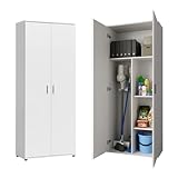 Haushaltsschrank 75 cm breit mit Fach für Staubsauger, Putzschrank mit Einlegeböden für Reinigungsmittel, Besen & Wischer, Vielseitiger für Hauswirtschaft, Flur & Keller, 75x35x184 cm (BxTxH), Weiß