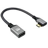 Mini HDMI auf HDMI Adapterkabel 0,2M, 90° Rechtwinklig, Nylon Geflochtenes Verlängerungskabel, Unterstützt 4K, 1080p, 3D, Kompatibel mit Laptops, Tablets, Camcordern, Projektoren und Digitalkameras