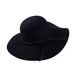 DELIMALI Damen Retro Fedora Hüte einfarbig breite Krempe Filz Bowler Schlapphüte Vintage Schleife Fedora Hüte für Herbst Winter, A-schwarz, Einheitsgröße