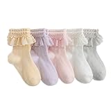 Avejjbaey Set 5 Paare Kinder Knöchelsocken Kurze Socken Mit Dekorativen Kräuselungsdekoration Für Schul Und Outdoor Aktivitätsparty Kleidsocken