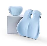 Kopfstützen- und Lendenkissen, ergonomisches orthopädisches Memory-Foam-Stützkissen lindert Rücken- und Nackenschmerzen für Bürostuhl, Autositz, Rollstuhl (blau)