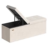 SONGMICS Sitzbank mit Stauraum, Sitztruhe, Aufbewahrungsbox, 38 x 110 x 38 cm, Deckel klappbar, bis 300 kg belastbar, Flur Wohnzimmer Schlafzimmer, Samt, cappuccinobeige LSF078LH01