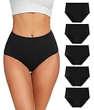 YESWEL Unterhosen Damen 5er Pack, Baumwolle Hohe Taille Unterwäsche, Hipster Stretch Atmungsaktive Panties für Frauen (Schwarz,M)