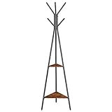 VASAGLE Garderobenständer in Baumform, Kleiderständer, freistehende Garderobe, Industrie-Design, mit 2 Ablagen, für Kleidung, Hüte, Taschen, vintagebraun-schwarz RCR16BXV1