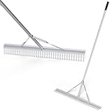 GOPLUS Gartenrechen, Rechen mit 91cm Arbeitsbreite, 36 Zinken & 174cm Stiel, Laubrechen leicht aus Aluminium, Rasenrechen Planierrechen Harke, Gartenwerkzeug für Laub, Rasen & Kies