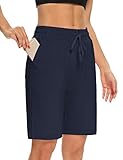 EUHOM Shorts Damen Sommer Bermuda Shorts Casual Kurze Hose Sportshorts Baumwolle Kurz Sporthose Jogginghose Knielang Yoga Running mit Taschen (Navy Blau, XXL)