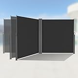 HOMEDEMO Doppel-Seitenmarkise ausziehbar, Sichtschutz Sonnenschutz Markise, Windschutz Wasserdicht Seitenzugmarkise, 180 x 600 cm Anthrazit, Seitenrollo für Balkon, Terrasse, Garten