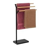 Relaxdays Handtuchständer, HBT: 75 x 38,5 x 18 cm, Metall, Bambus, 3 Stangen, Handtuchhalter stehend, Bad, schwarz/Natur