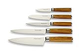 Echtwerk Damastmesser Set 5 teilig, Küchenmesser Set, Kochmesser, Santokumesser, Fleischmesser, Universalmesser, Schälmesser, Damaststahl, Glattschliff, ergonomische Messergriffe aus Pakka-Holz