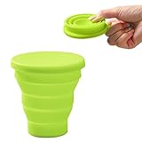 Faltbarer Reisebecher, Faltbarer Becher, Faltbare Tasse Silikon, Faltbecher, Klappbecher, Faltbarer Trinkbecher, Silikon Faltbar Becher, Faltbecher Camping, 170ml, Green