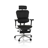 hjh OFFICE Profi Chefsessel mit Fußablage ERGOHUMAN Plus LEGPRO I Leder Bürostuhl mit Vollausstattung ergonomisch, Originales Design, Schwarz