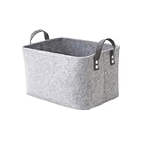 felt storage basket,Filz Aufbewahrungsbox,Filzkorb Grau Rechteck,Faltbar, mit Zwei Weichen Griffen,für Kleidung, Handtücher, Accessoires und Kinderspielzeug aufzubewahren,Groß 38 x 28 x 24 cm