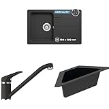 SCHOCK® Küchenspüle Formhaus D-100S Onyx 78x50 cm - CRISTALITE® Schwarz | Küchenarmatur COSMO Onyx I Hochdruck Einhebelmischer mit Festauslauf | Eckschale in schwarz I Spülbecken Zubehör